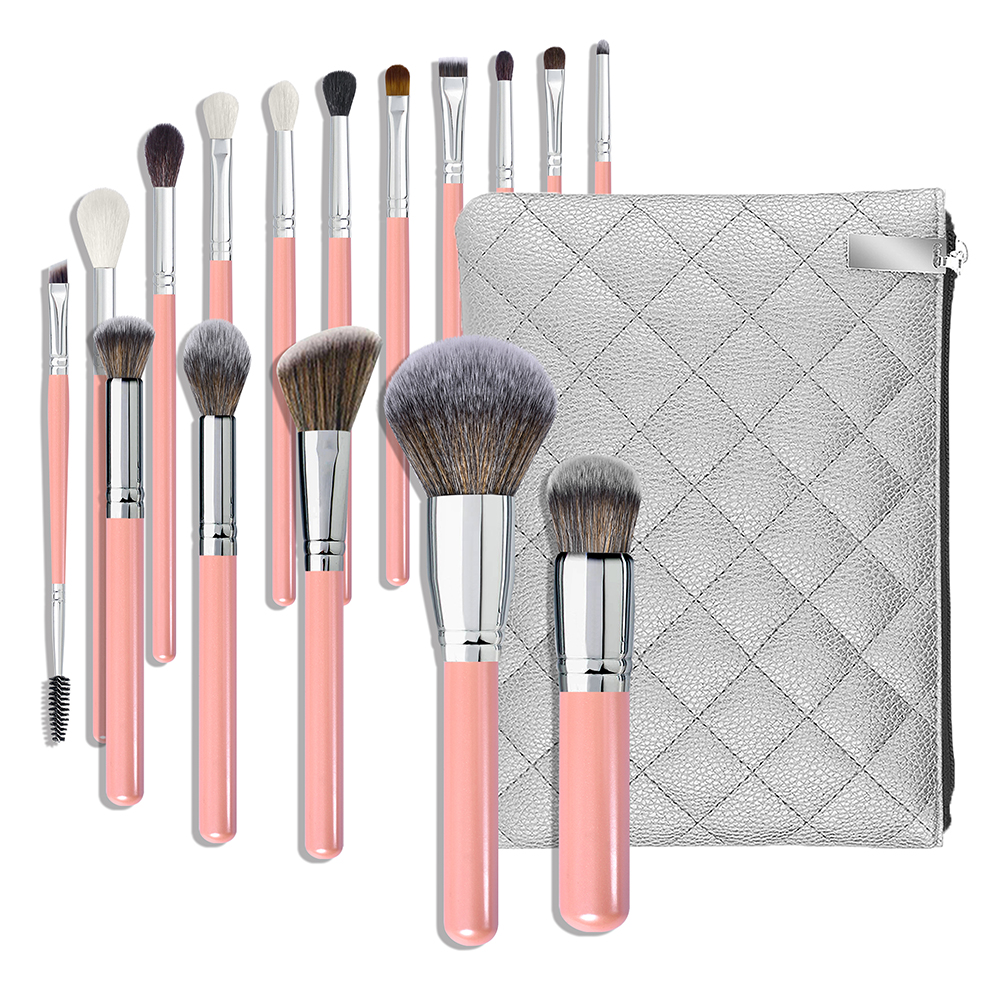 Wholesale Vegan Professional Makeup Brush Set 16-Piece Custom Logo Private Label Pink Fan Brush Wood Handle Face Concealer Use