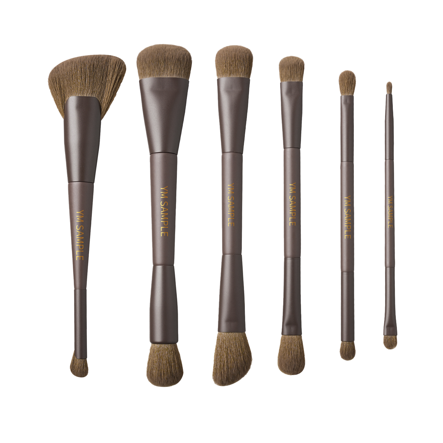 11PCS Luxury High-End Custom Bronzer Brown Dual Head Makeup Brushes 100% Soft Vegan Hair Beauty Tool Face Eye Makeup Brush Set