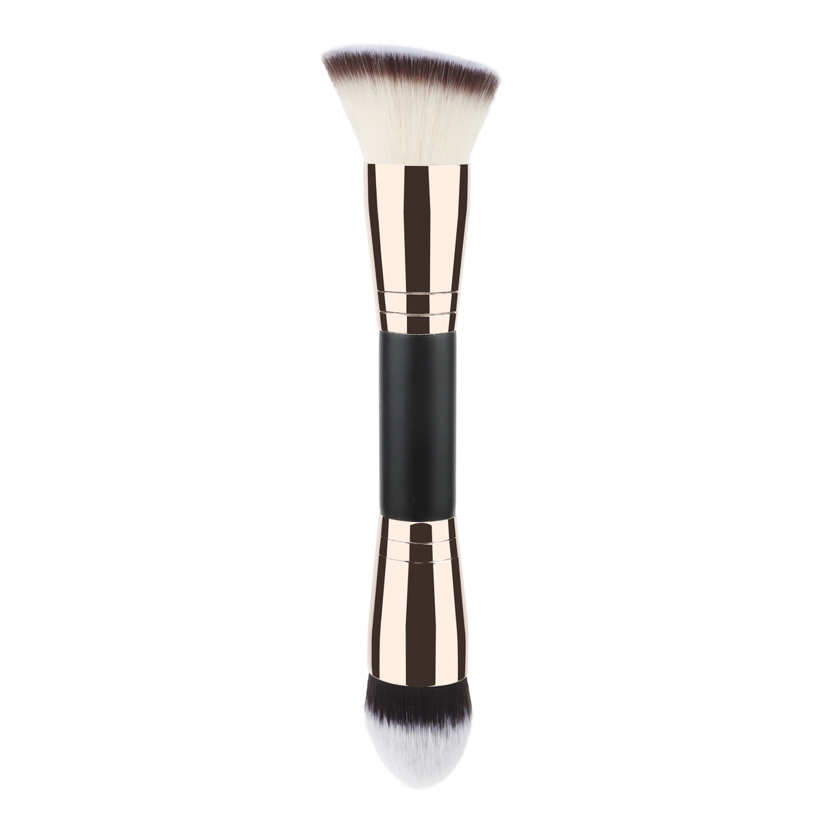 HMU Synthetic Hair Vegan Material Multi-Functional Single Foundation Makeup Brush Double-Ended With Angled Blush Contour Powder