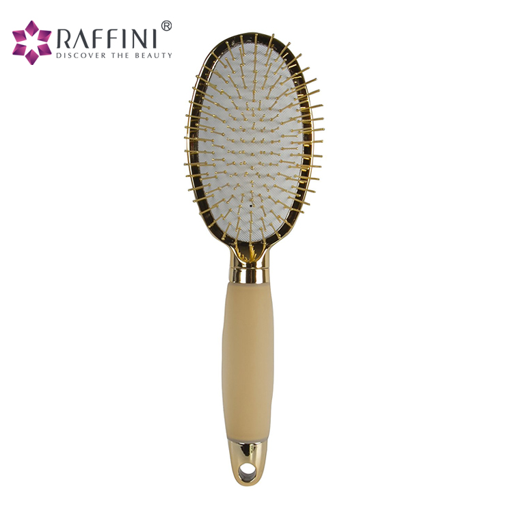 Luxury Gold Cushion Oval Hair Brush with Soft Gel Handle