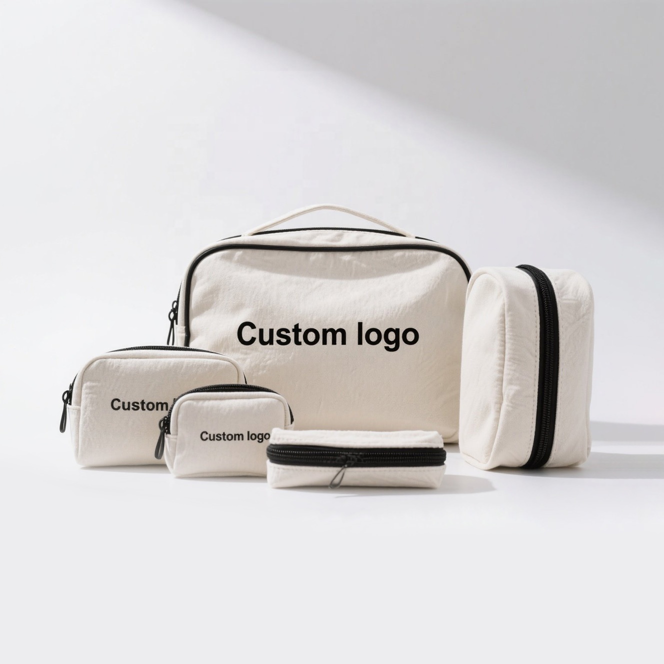 Wholesale Recyclable Design Travel Accessories Cotton Cosmetic Pouch Zipper Canvas Makeup Bag Custom logo
