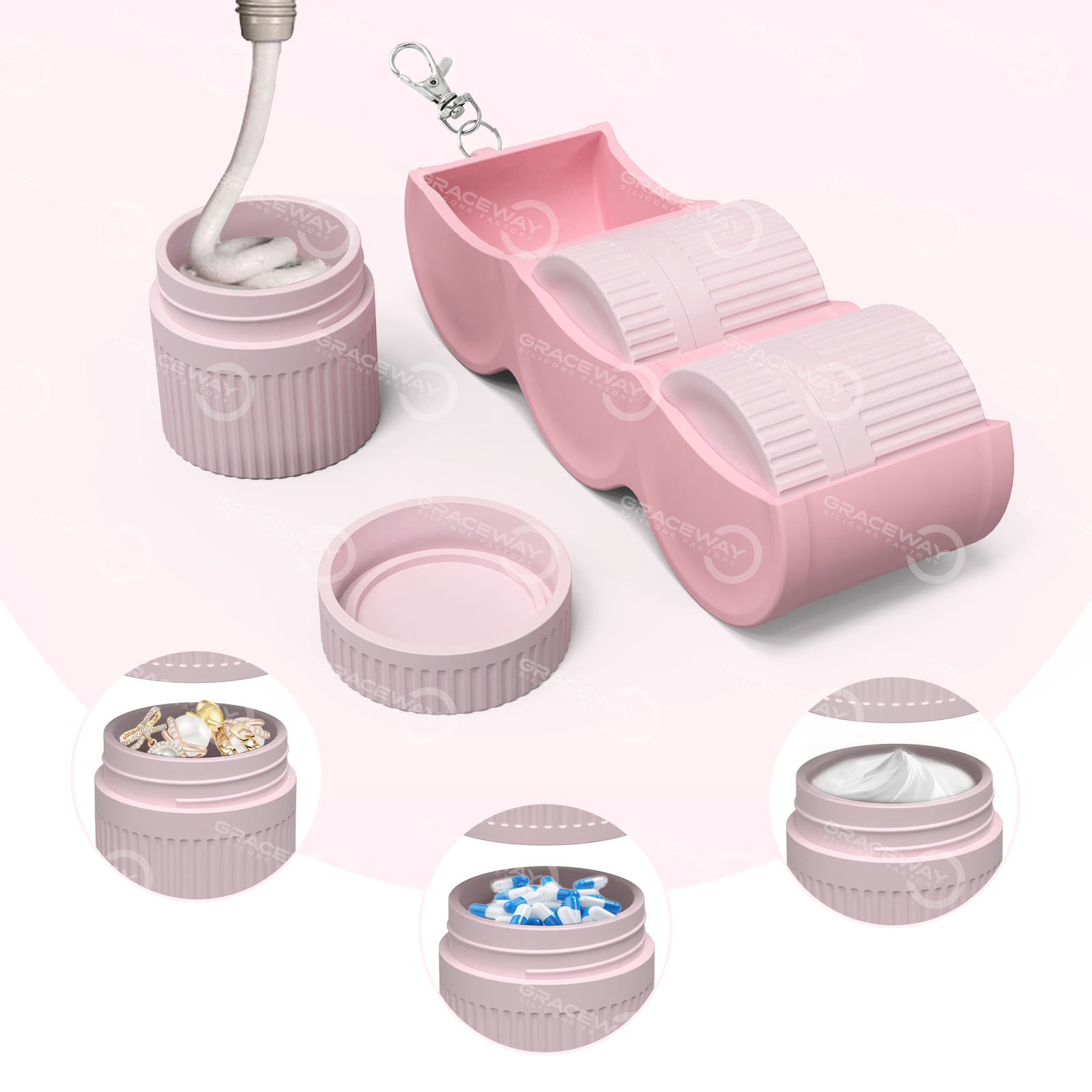 OEM/ODM Silicone Travel Leak Proof Jar BPA-Free Beauty Accessories Travel Capsules Set for Facial Cleanser, Sunscreen