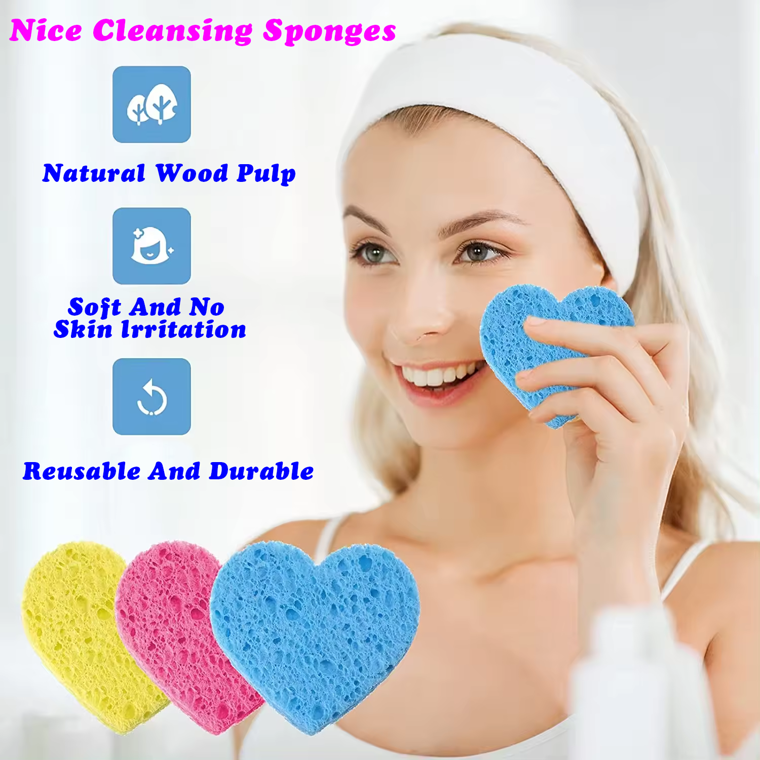 Reusable Eco-friendly Spa Estheticians Massage Natural Compressed Cellulose Sponge Facial Cleansing Cosmetic Pad Sponges