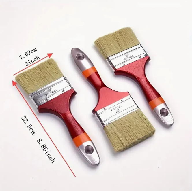Factory Cheap Industrial Grade DIY OEM Polishing Wide Synthetic Fiber Paint Brush Set 3 Inch Wood Handle Customized Color &amp; Logo