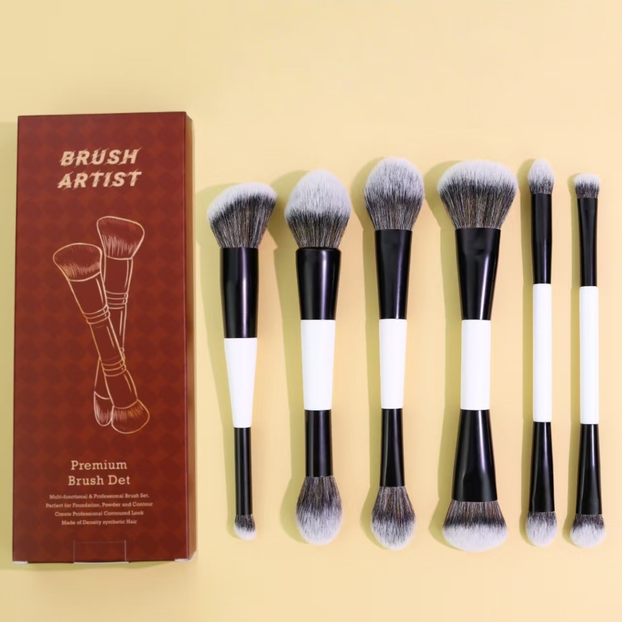 Popular 11PCS Dual Ended Foundation Powder Contour Concealer Eye Makeup Brush Black White Wooden Handle Professional Brushes Set