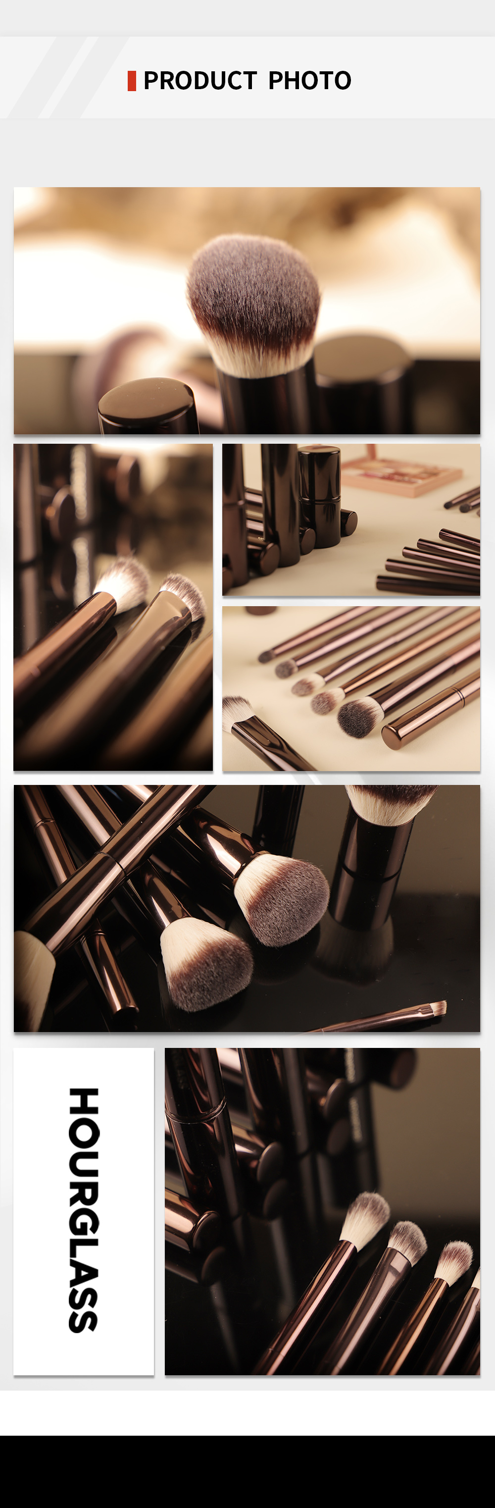 Custom HG 19-Piece Vegan Luxury Makeup Brush Set Professional Hourglass Brushes Aluminium Handle Ferrule Cruelty-Free Eye Use