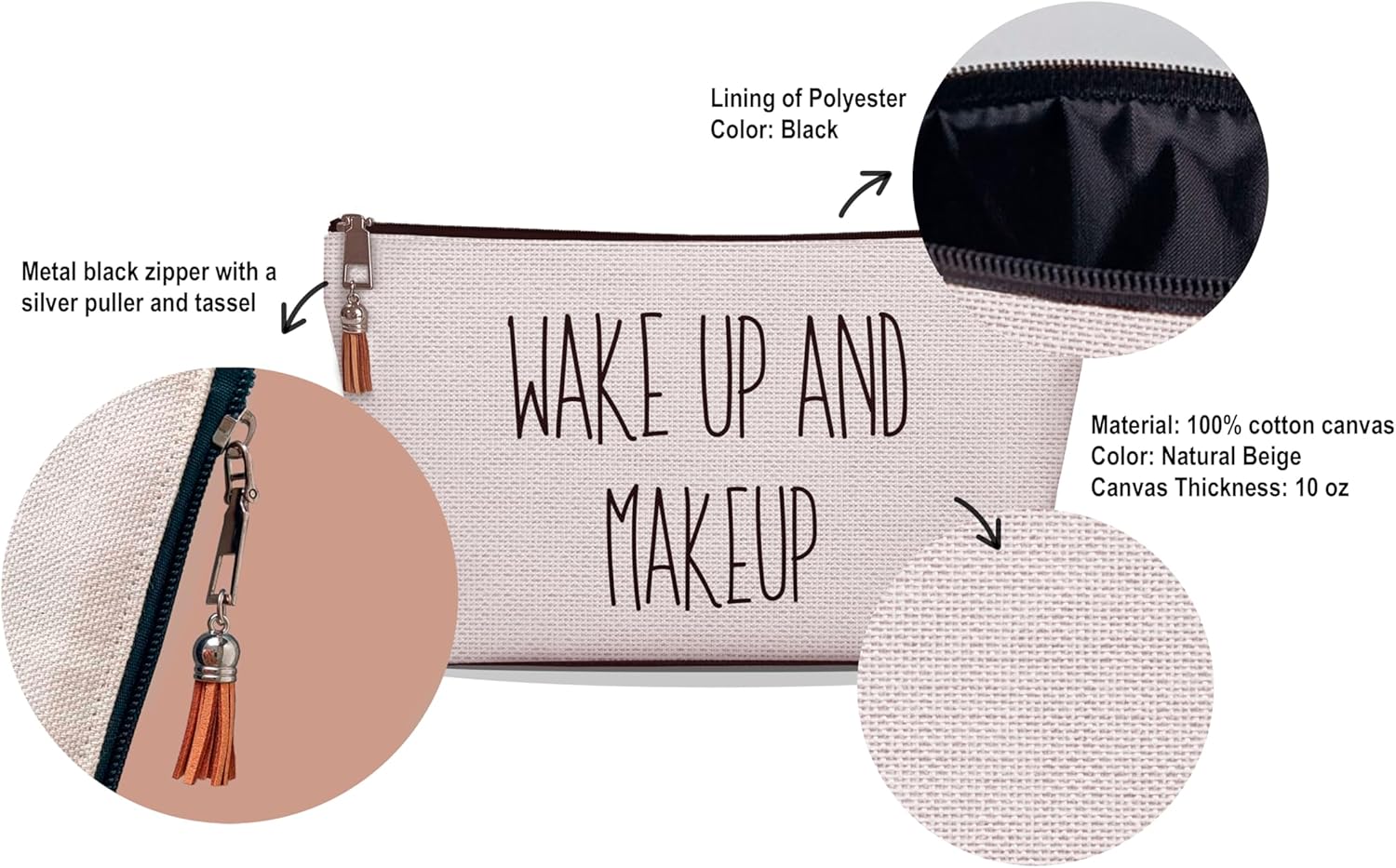 Fashionable Eco-Friendly Canvas Cosmetic Bag Zipper Portable Waterproof for Toiletry Pouch for Makeup Beauty Products Low