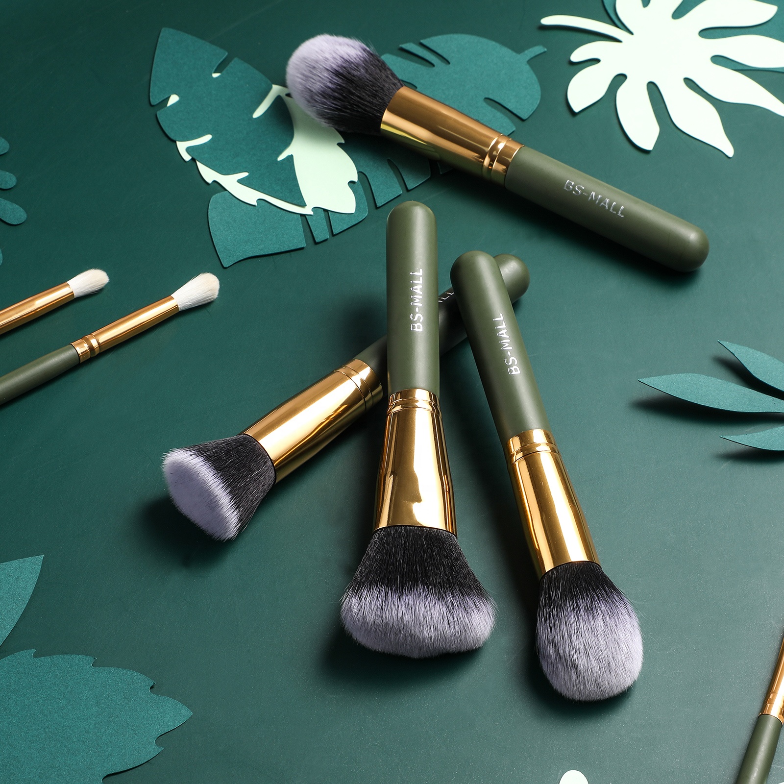 BS-MALL High Quality Brushes Make up Brushes Green Vegan 18-PiecePrivate Label Makeup Brushes Set for Foundation Eyeshadow