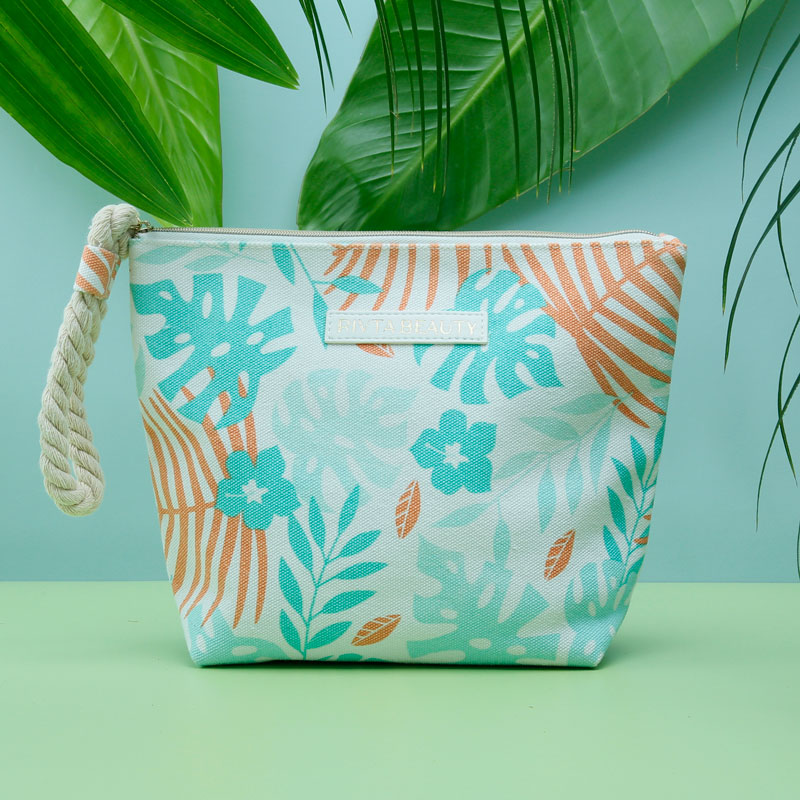 Wholesale Custom Logo Eco Friendly Designer Trendy Recycled Cotton Canvas Travel Women Cosmetic Pouch Makeup Bags Sets With Zipp