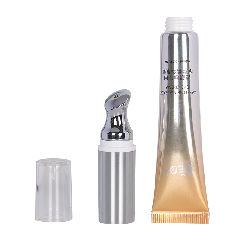 20ml Gold Aluminum Plastic Empty Squeeze Zinc Alloy Metal Applicator Vibrating Eye Cream Tube 19mm Diameter PP Cap Cosmetics