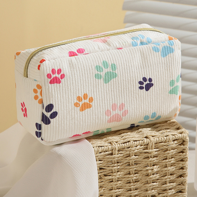 Custom Animal Prints Eco-Friendly Fashion Soft Corduroy Travel for Bag with Zipper for Women's Makeup Cosmetic Bag