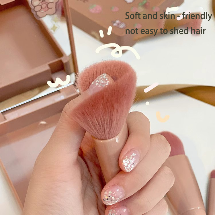 Professional 5-Piece Waterproof Makeup Brush Set with Synthetic Hair Handles for Face &amp; Eyeliner Use Includes Mirror