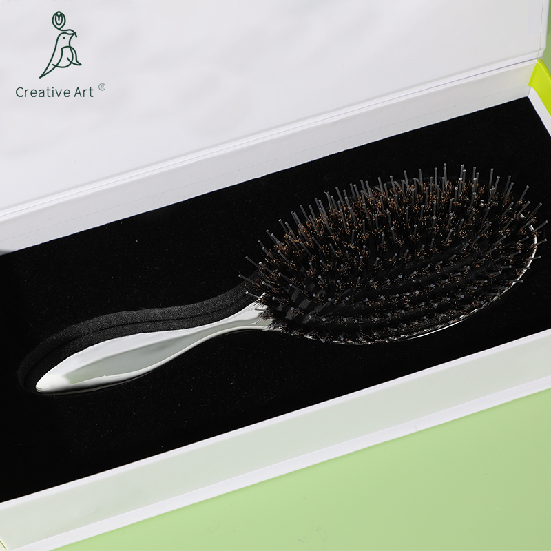 Factory Wholesale Custom Box Hair Extensions Brush Silver Electroplating Air Cushion Boar Bristle Brush