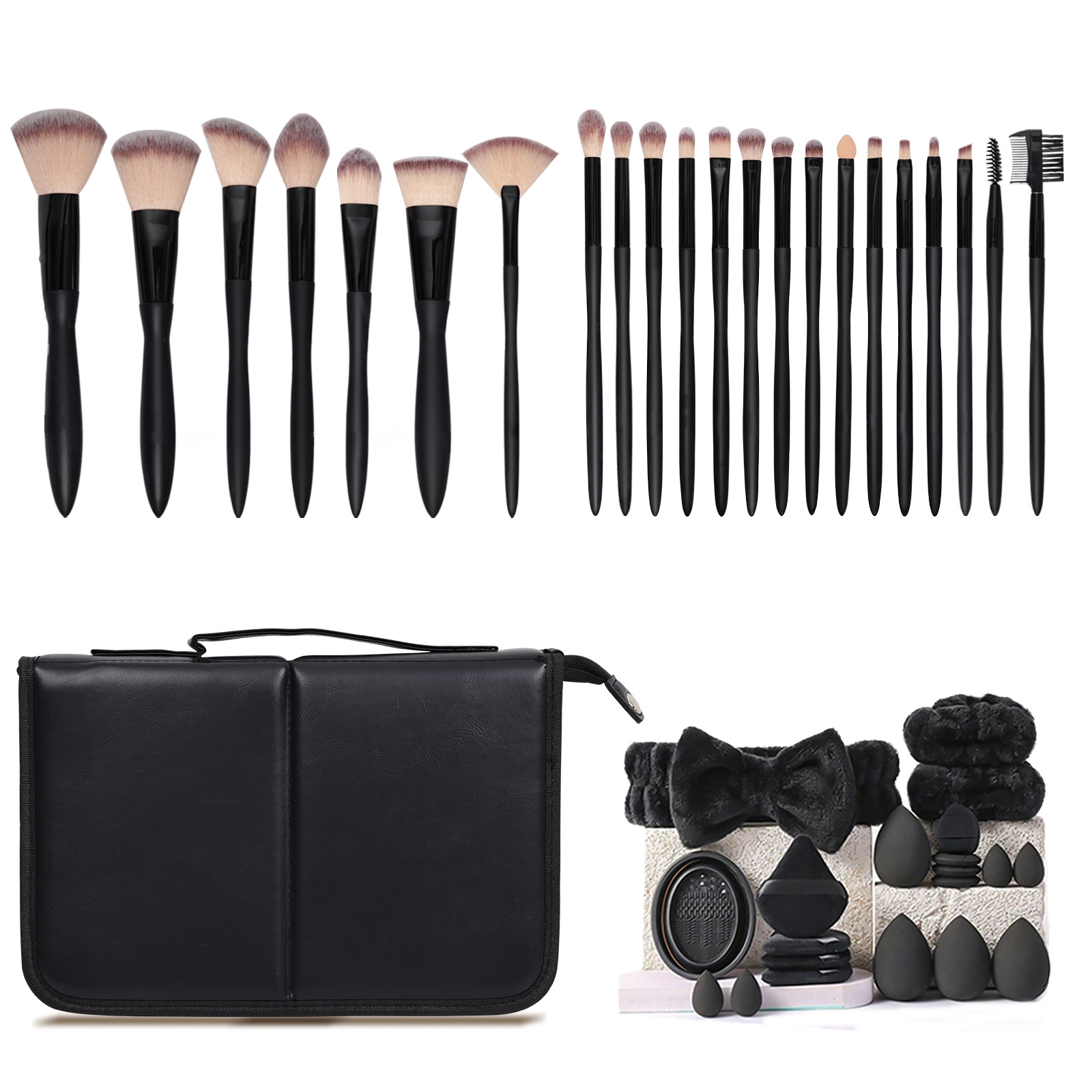 VLIYA Custom Private Label 22Pcs Makeup Brush Set High Quality Vegan Synthetic Hair with Rubber Handle Black Makeup Brushes