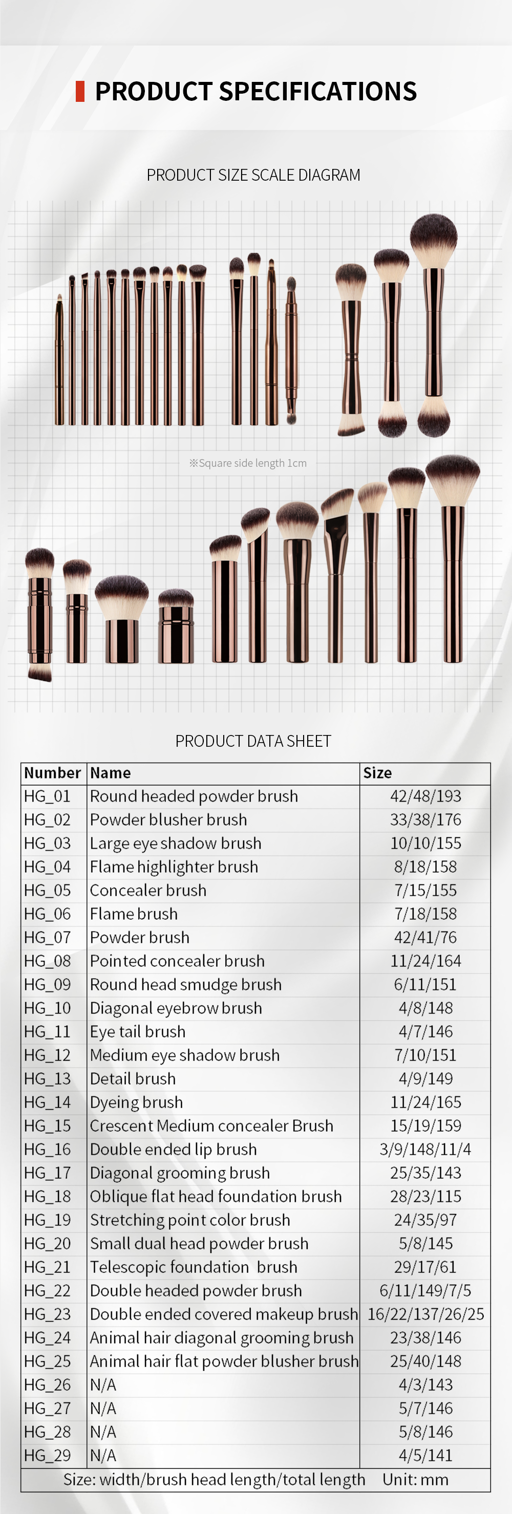 Custom HG 19-Piece Vegan Luxury Makeup Brush Set Professional Hourglass Brushes Aluminium Handle Ferrule Cruelty-Free Eye Use