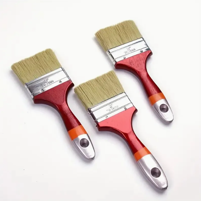 Factory Cheap Industrial Grade DIY OEM Polishing Wide Synthetic Fiber Paint Brush Set 3 Inch Wood Handle Customized Color &amp; Logo