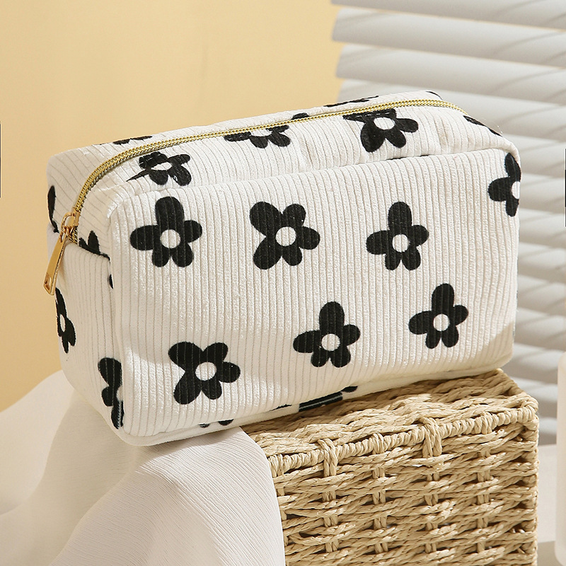 Custom Animal Prints Eco-Friendly Fashion Soft Corduroy Travel for Bag with Zipper for Women's Makeup Cosmetic Bag