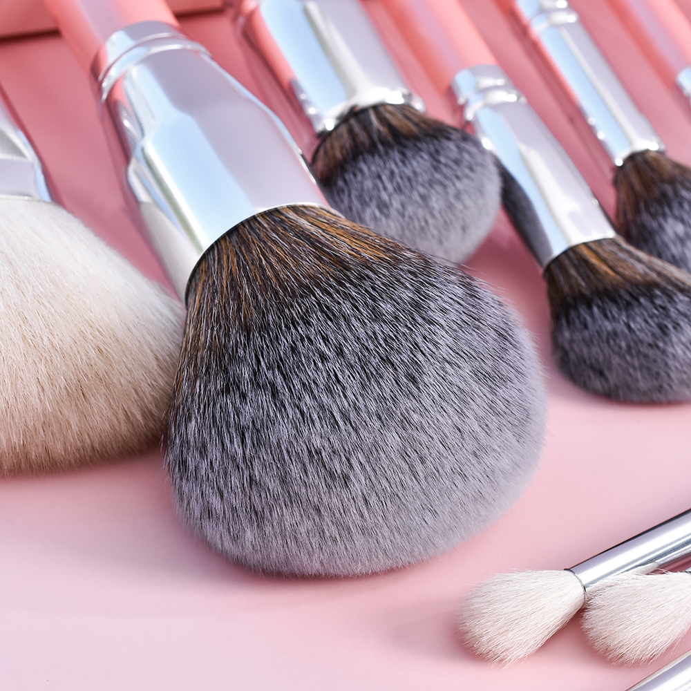 Wholesale Vegan Professional Makeup Brush Set 16-Piece Custom Logo Private Label Pink Fan Brush Wood Handle Face Concealer Use