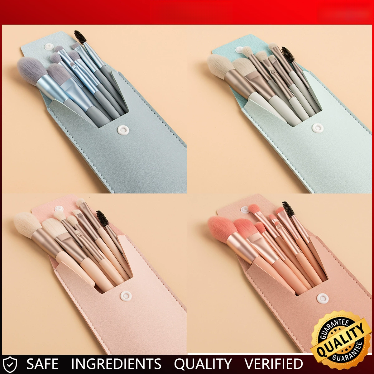 Premium Mini 8pcs Travel Makeup Brush Set Soft Synthetic Bristles, Essential Cosmetics Tools Kit Customized Logo