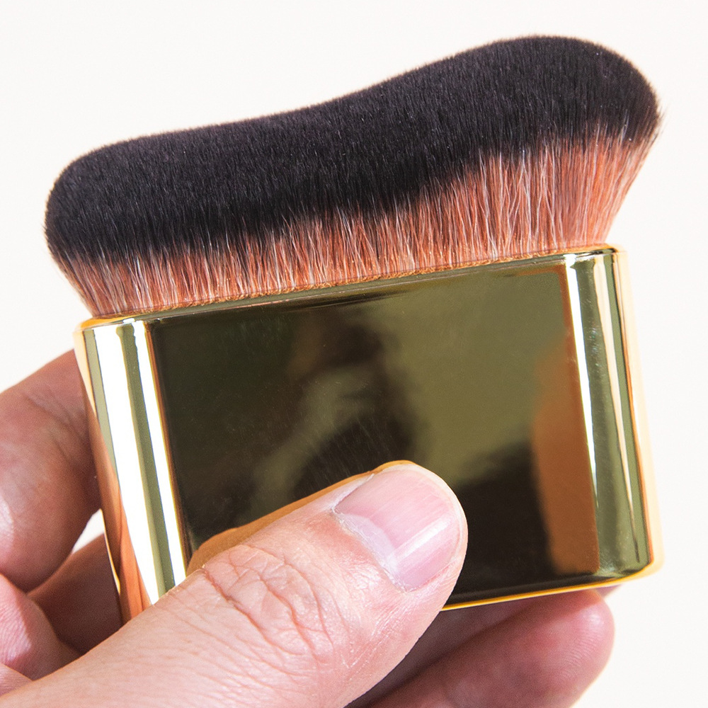 Man-Made Fiber Synthetic Abs Gold Color Body Giant Flat Curved Wave Square Textured Liquid Foundation Applying Blender Brush