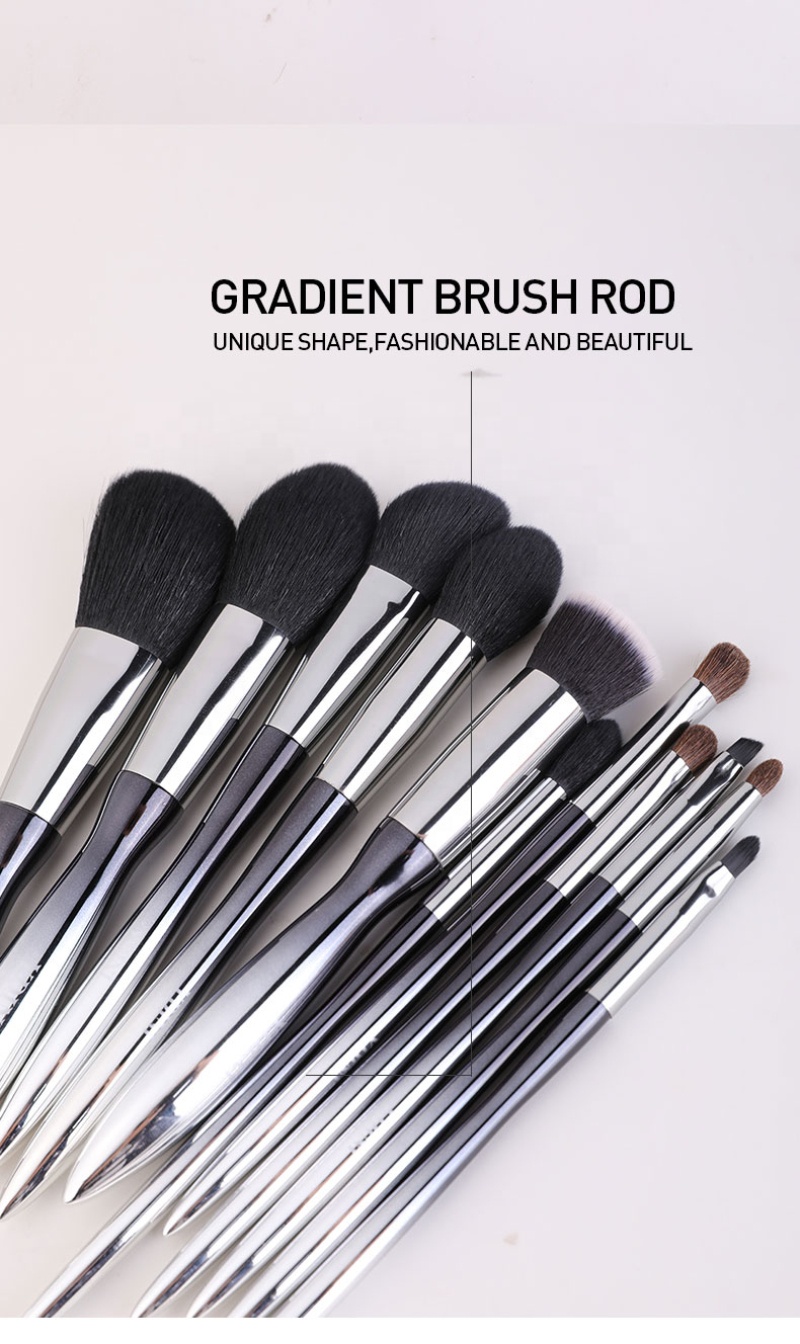 YDINI Manufacturer Direct 11pcs Natural Custom Logo Professional Plastic Handle Makeup Artist Brush Set
