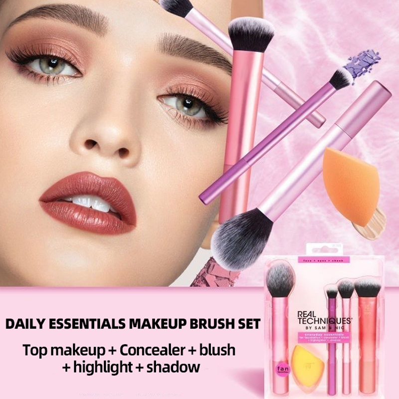 2025 Hot Selling Custom Label 4-PS Travel Makeup Brushes Set Long Tubes Fan Style for Concealer Beauty Accessories