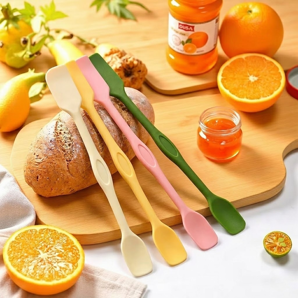 Wholesale Double-Ended Mini Silicone Spatula Spoon Long Handle Jar Scraper Dishwasher Safe Eco-Friendly for Cosmetic Jam Food
