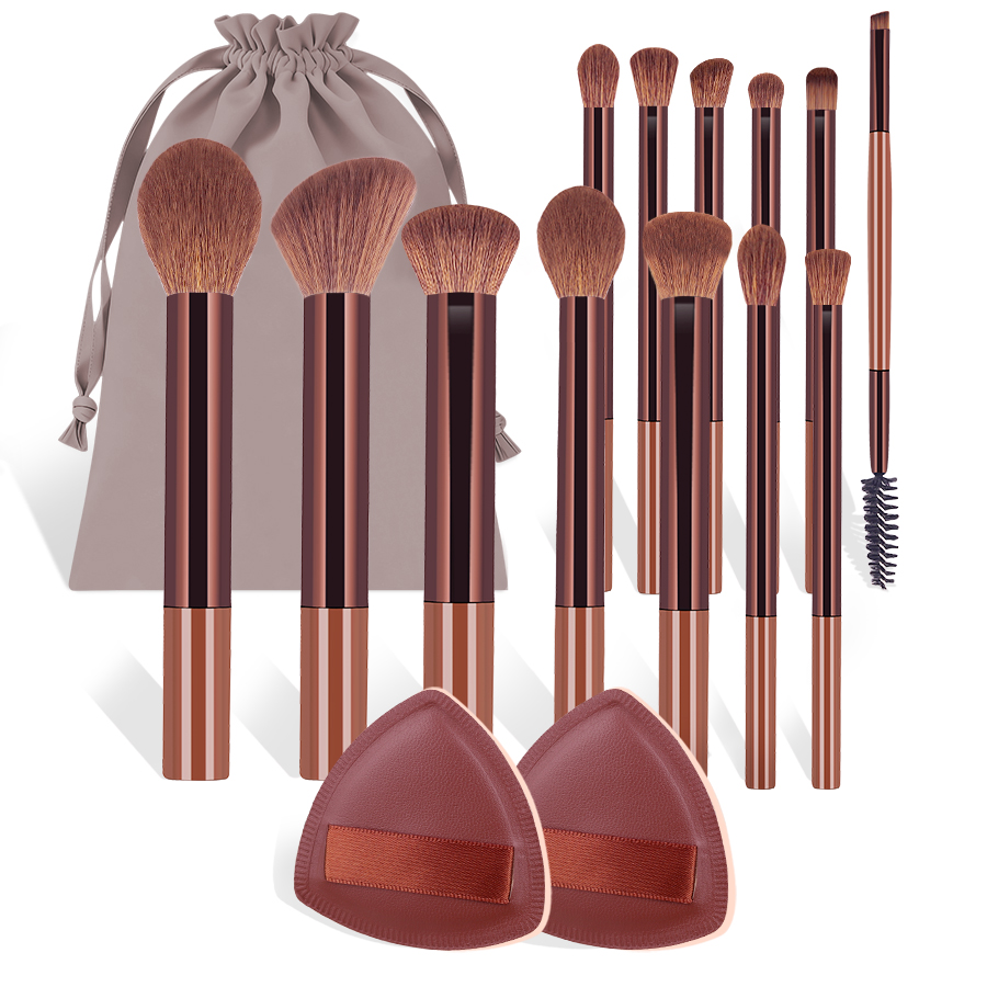 13-Piece Synthetic Hair Face Makeup Brush Set Blending Eyebrow Pencil Lip Liner Private Label Customizable Plastic Handle