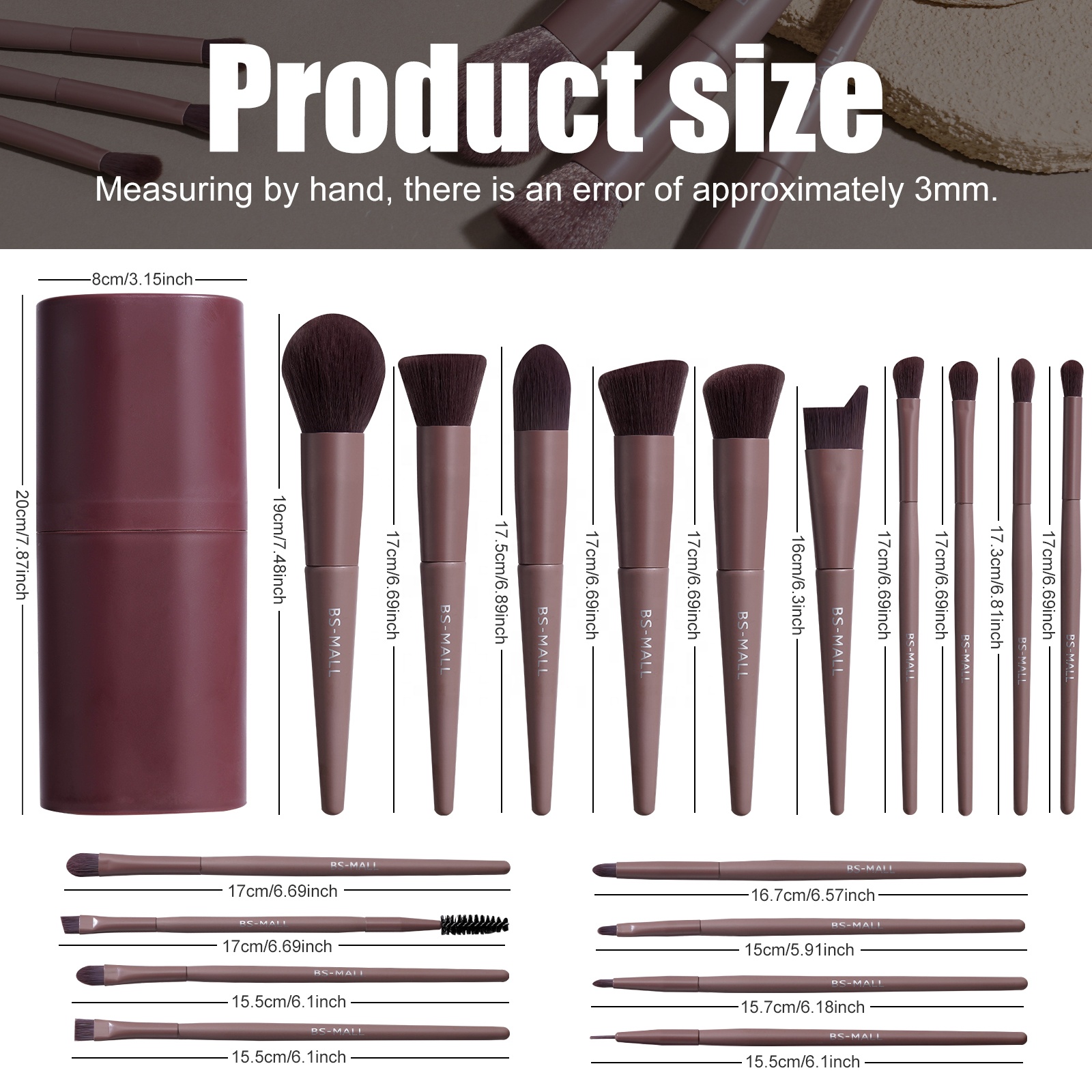 BS-MALL 18pcs Makeup Brushes Set Wholesale Professional Private Label Vegan Synthetic Face Eye Make Up Brushes Custom Logo