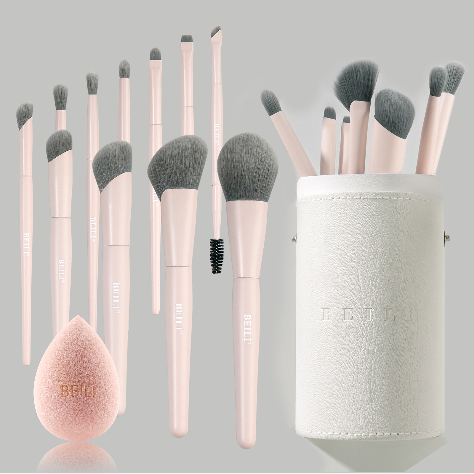 Custom Logo Professional Eye Face Makeup Brush Set 12pcs Matte Pink Dense Vegan Hair Customised Make up Brushes With Bag