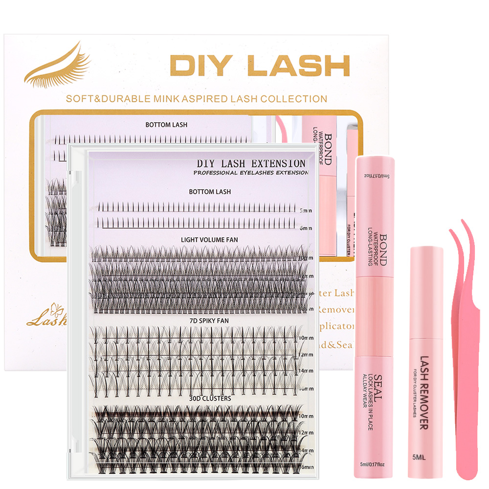 New Design Diy Lash Extension Travel Kit Segment Eyelash Custom Wholesale Diy Cluster Lashes Volume Kit Custom Logo Vendor