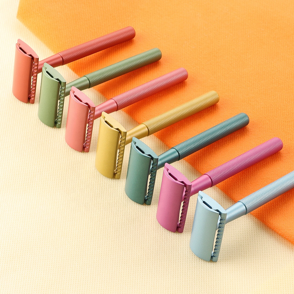 Reusable Metal Eco Biodegradable Facial Safety Razor and Razor Holder Shaving Set for Women