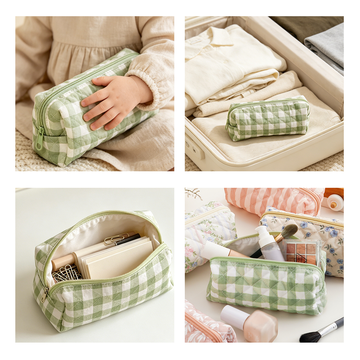 OEM &amp; ODM Vintage Quilted Zipper Makeup Bag Cosmetic Pouch for Brushes Pencils Travel Accessories Storage Bag Women Girls