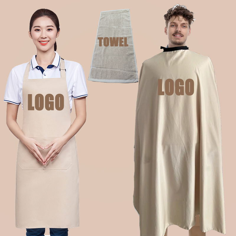 ADD LOGO Beige Hairdressing Cape Stylist Hair Cutting Salon Cape BARBER CAPE Different Neckline Soft Polyester Towel Comb