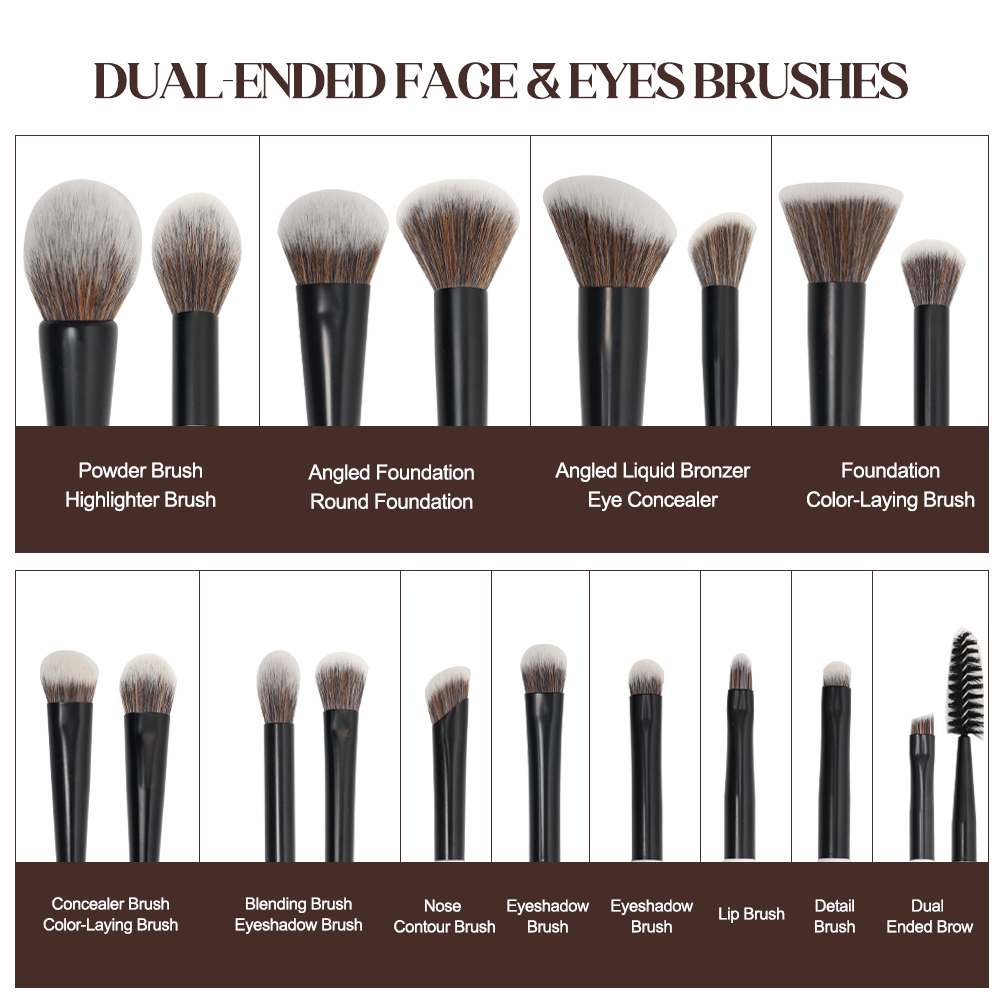Premium Wooden 12 Pieces White Dual Ended Private Label Luxury Travel Vegan Custom High Quality Professional Makeup Brush Set