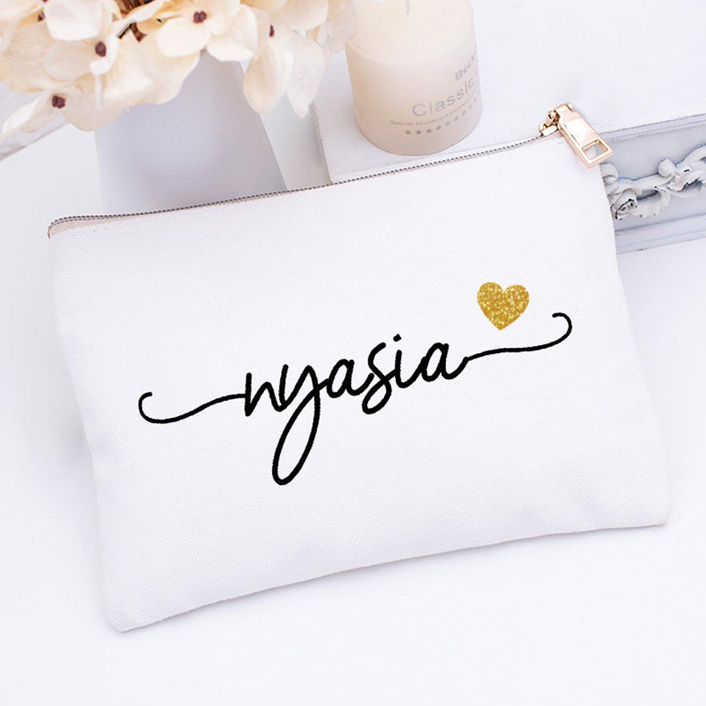 Customized Zipper Makeup Bag Eco-Friendly Cotton Canvas Accessory Pouch Double Sided Cosmetic Bag