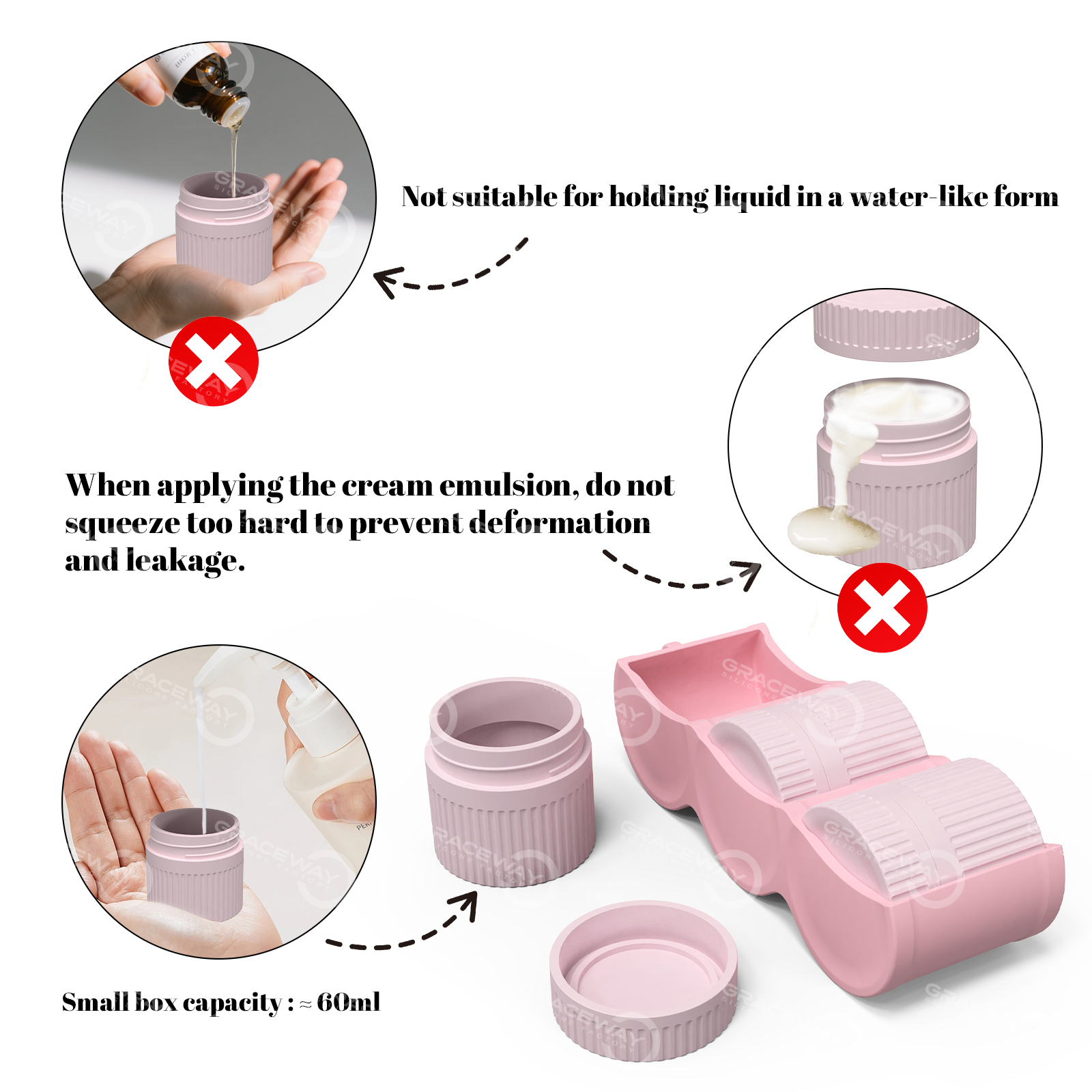 OEM/ODM Silicone Travel Leak Proof Jar BPA-Free Beauty Accessories Travel Capsules Set for Facial Cleanser, Sunscreen