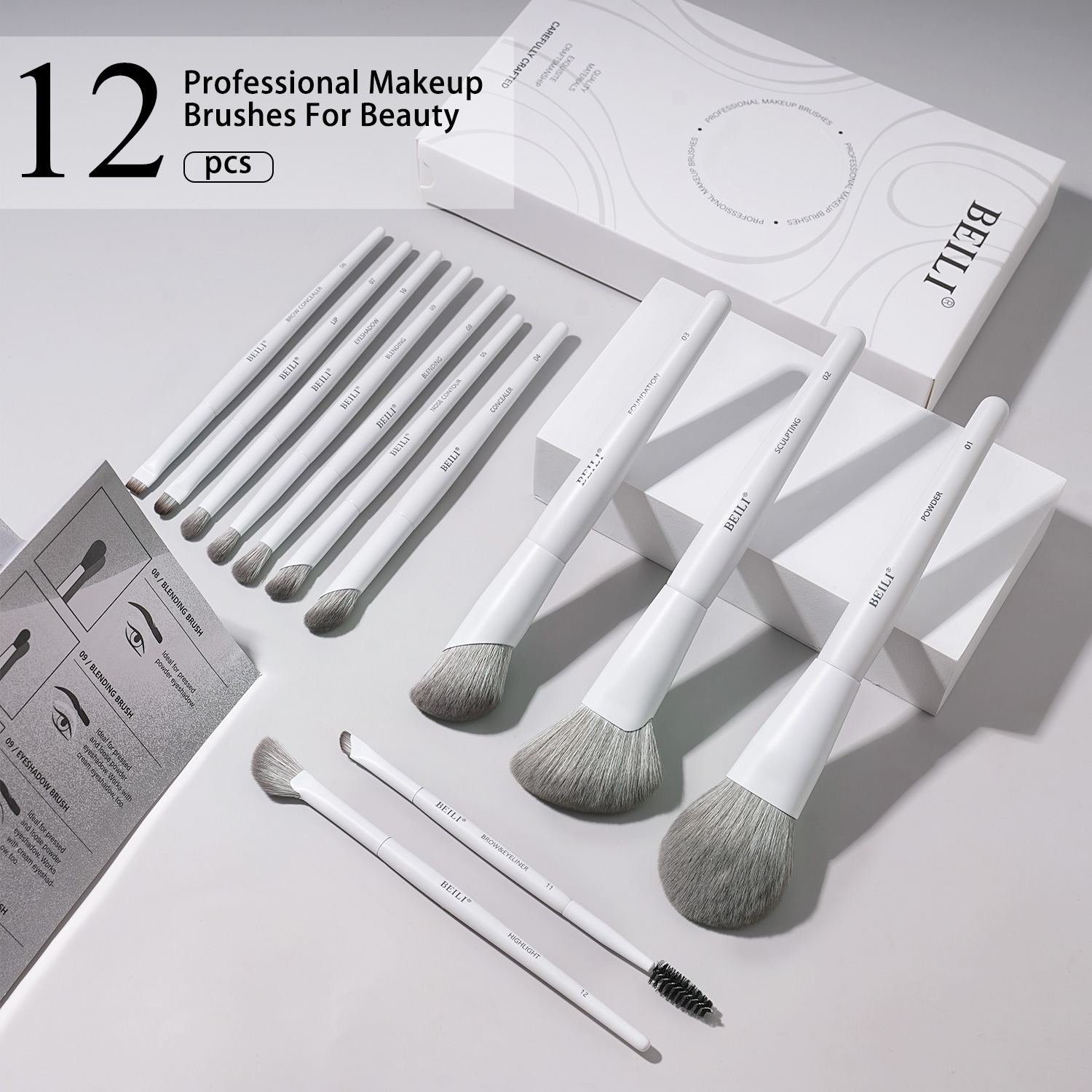 New Arrival Custom Logo White Professional Makeup Brushes Kit Corn Silk Synthetic Hair Luxury Makeup Vegan Brush Set With Holder