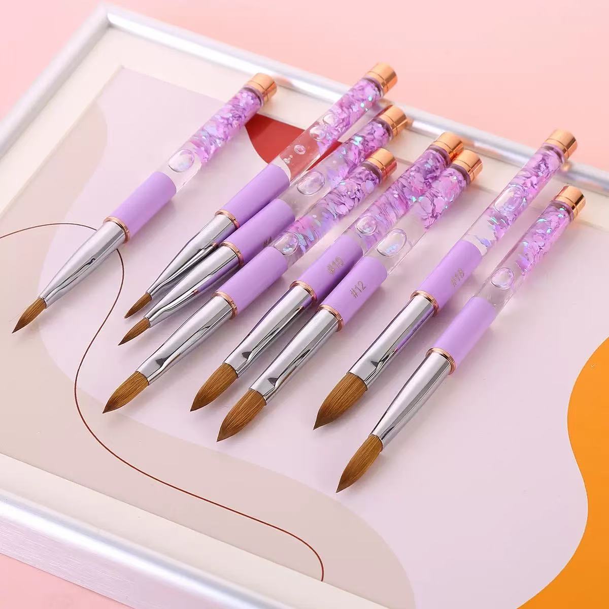 Nail Supplier Custom Logo 100% Pure Kolinsky Hair Nail Brush Metal Handle Acrylic Nail Art #2-16 Acrylic Nail Brush