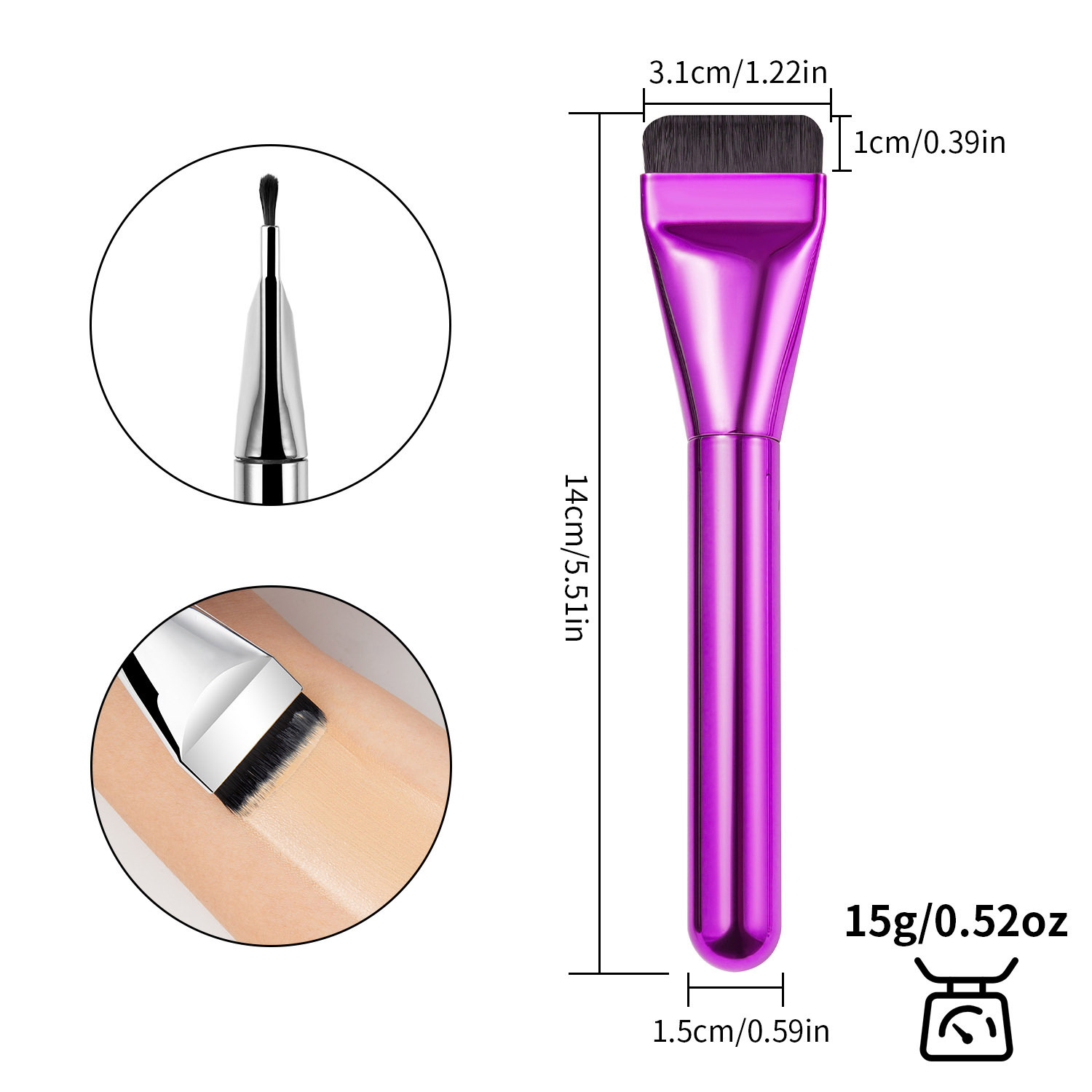 FOCSTAR Luxury Silver Flat Thin Plastic Fiber Foundation Makeup Brush Customized Logo Facial Concealer Application (14x3x1.5cm
