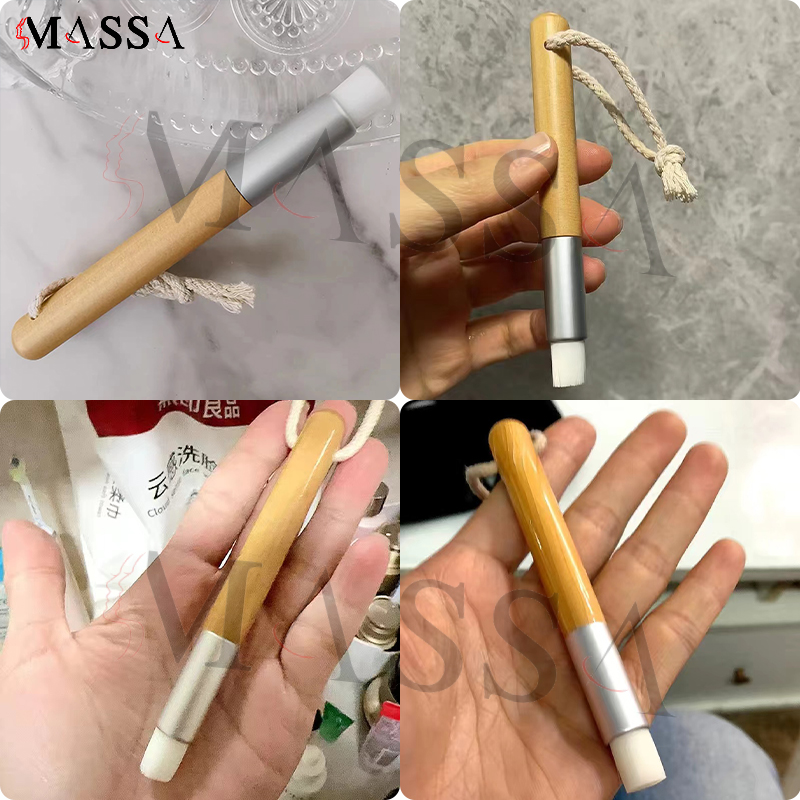 MASSA Eco-Friendly Reusable Wooden-Handled Foam Cleanser Nasal Brush Bamboo-Handled Flat-Top Eyelash Shampoo Makeup Cleansing
