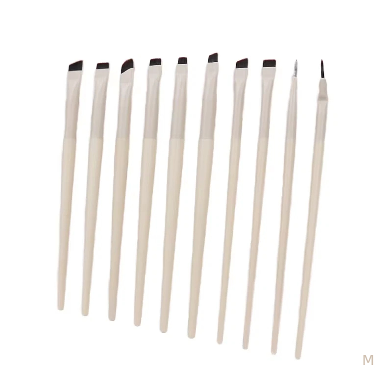 Custom Logo Ultra-Fine Flat Head Angled Eyebrow Brush 10 Piece Synthetic Hair Plastic Handle Portable Eye Makeup Eyeliner Brush