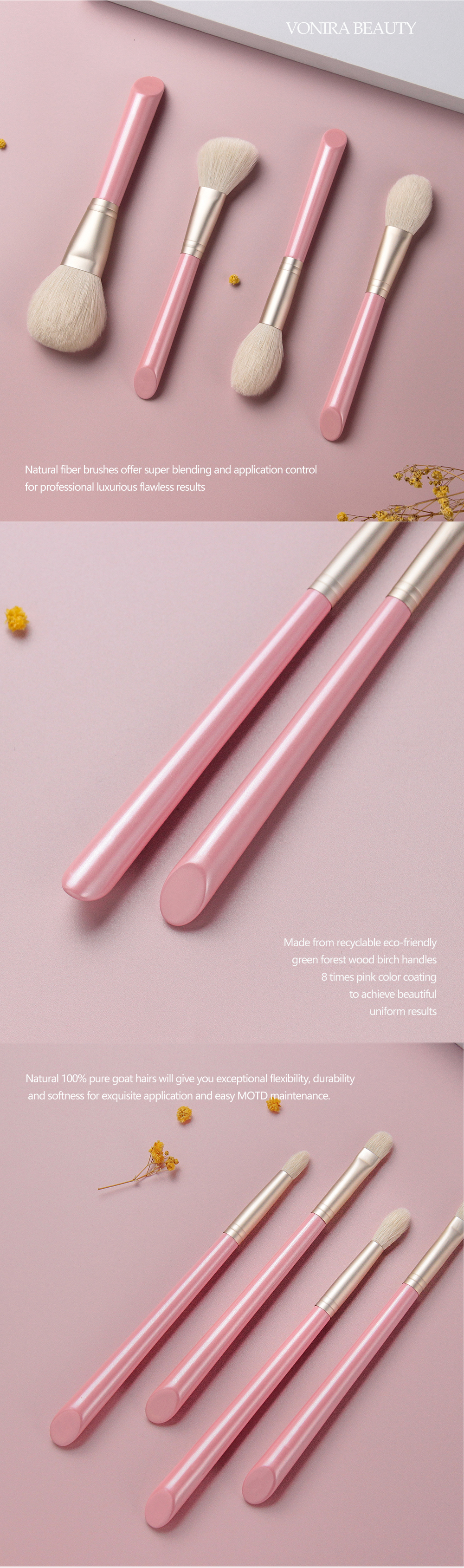 Makeup Artists Brushes Natural Hair Makeup Brushes Set 8 Pcs Goat Hair Professional Cosmetic Brushes Custom Private Label