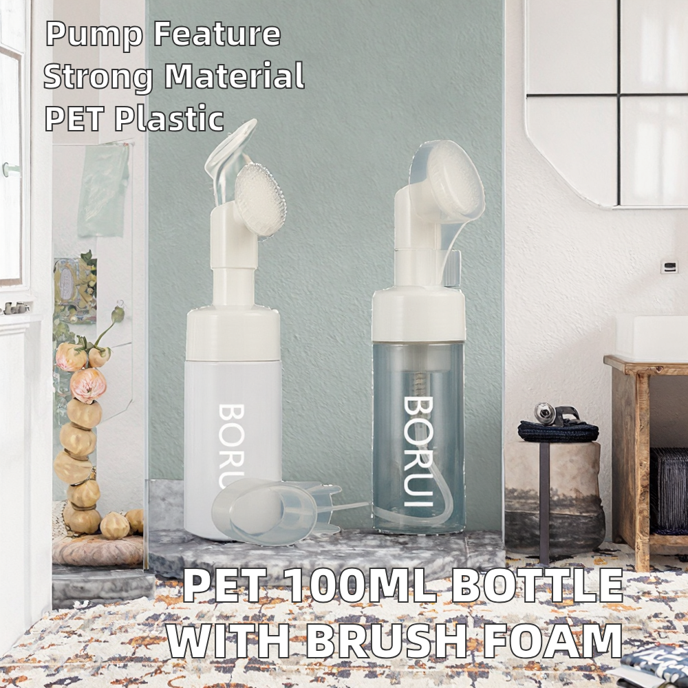 Wholesale Empty 60/100/120/150ml PET Foam Bottle with Silicone Brush, Custom Logo Cosmetic Packaging Container