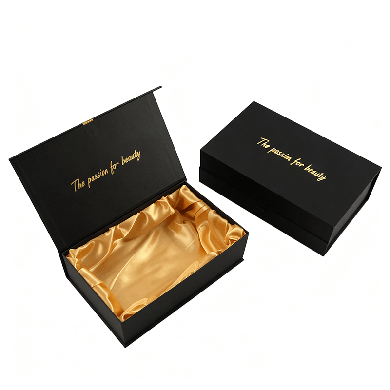 Custom Logo Luxury Black and White Gift Box Packaging Wig Hairbrush Extension Magnetic Gift Box with Satin Section Lining