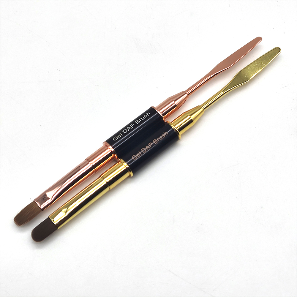 New High Quality Nail Gel Applicator Brush Luxury Metal Handle Poly Gel Brush Rose Gold Round Fluffy Gel Brush and Spatula