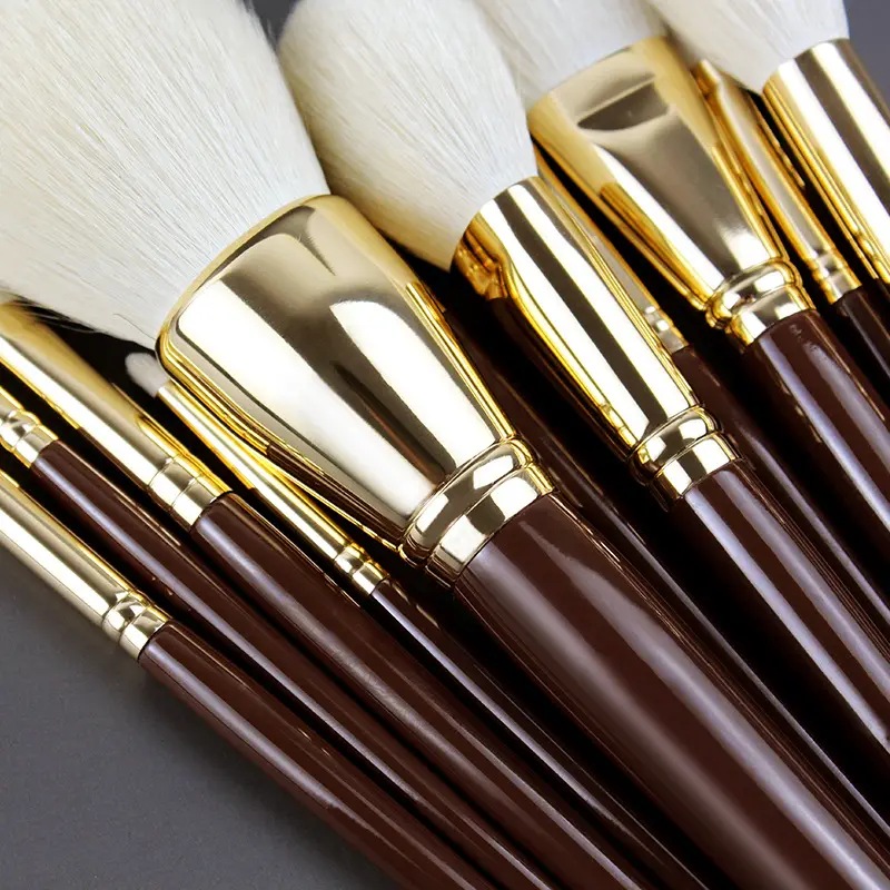 12pcs Natural Hair Makeup Brushes High Quality Goat Hair Cosmetic Brush Set with Wooden Handle Brush Tools Profession Factory