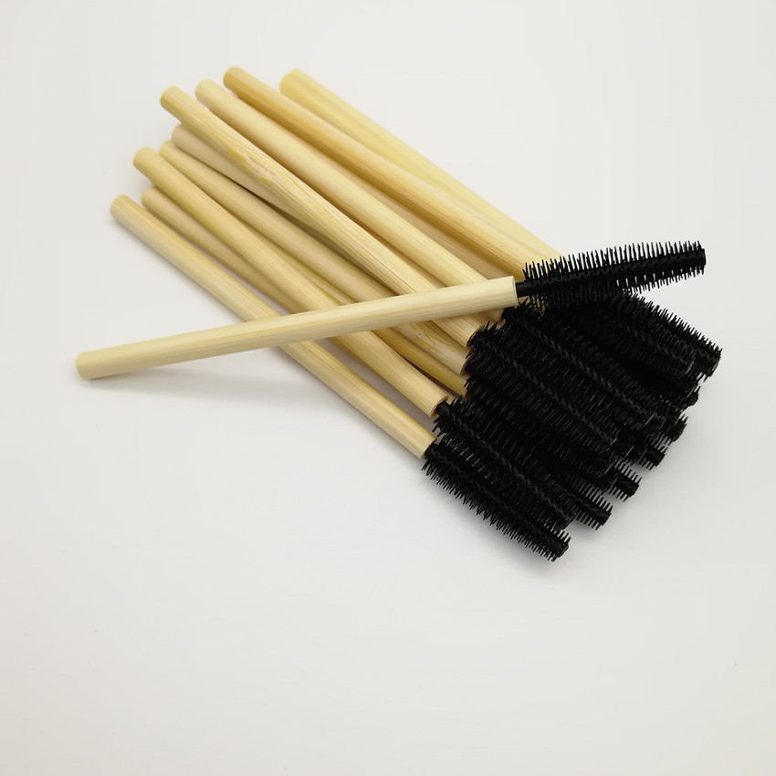 Biodegradable Silicone Mascara Wand Makeup Wood Handle Rubber Eyelash Brush Eco-friendly bamboo mascara brush