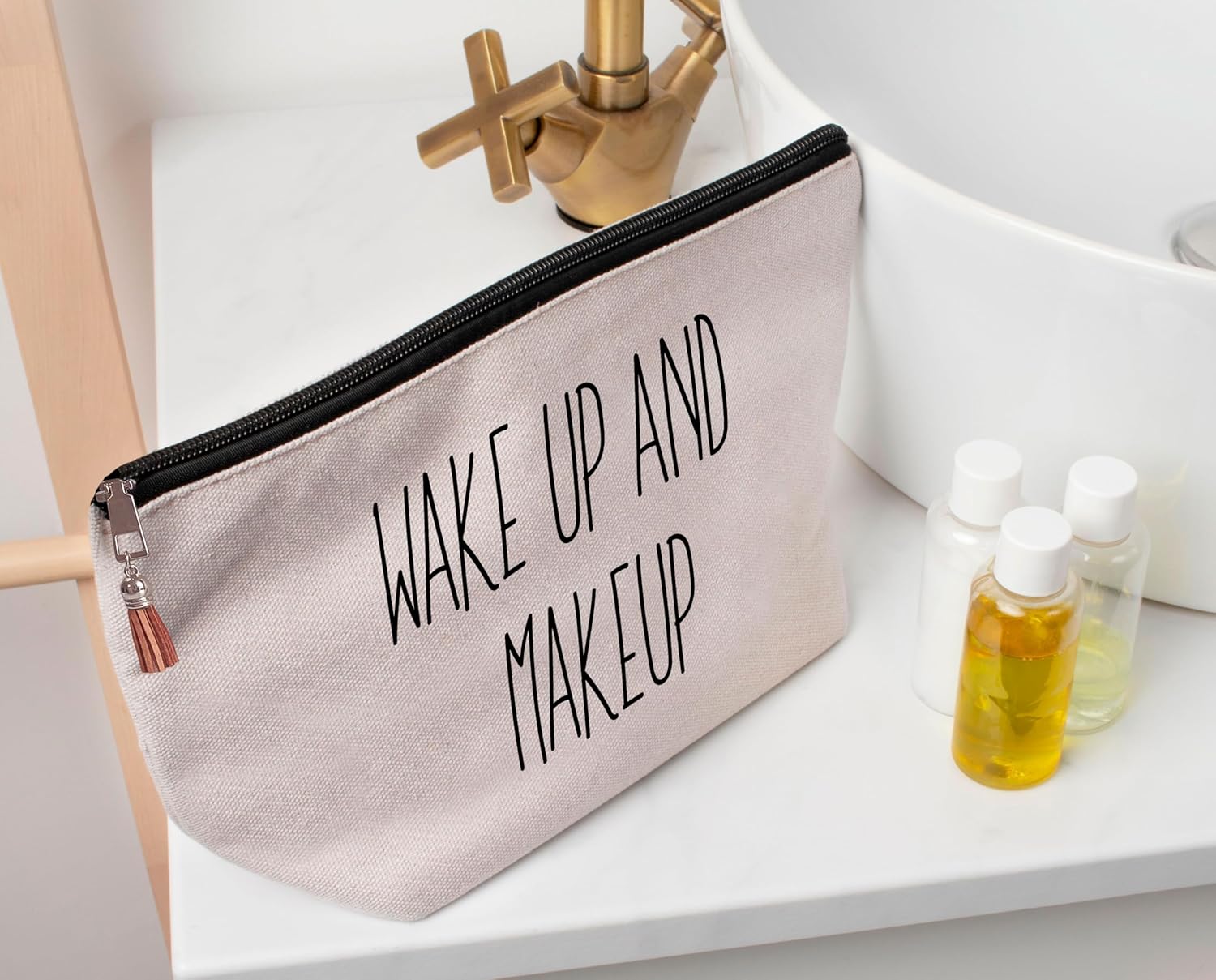 Fashionable Eco-Friendly Canvas Cosmetic Bag Zipper Portable Waterproof for Toiletry Pouch for Makeup Beauty Products Low