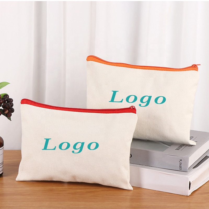 Wholesale Zipper Makeup Bag Eco-friendly Accessory Pouch Double Sided Cosmetic Cotton Canvas Bags